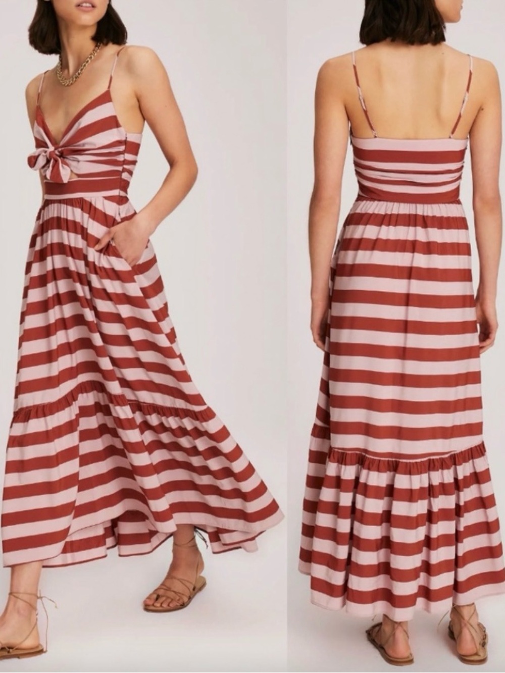 A.L.C. Striped Tie-Front Maxi Dress in Rust and Blush